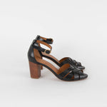 Sezane Black Leather Marianne Heeled Sandals