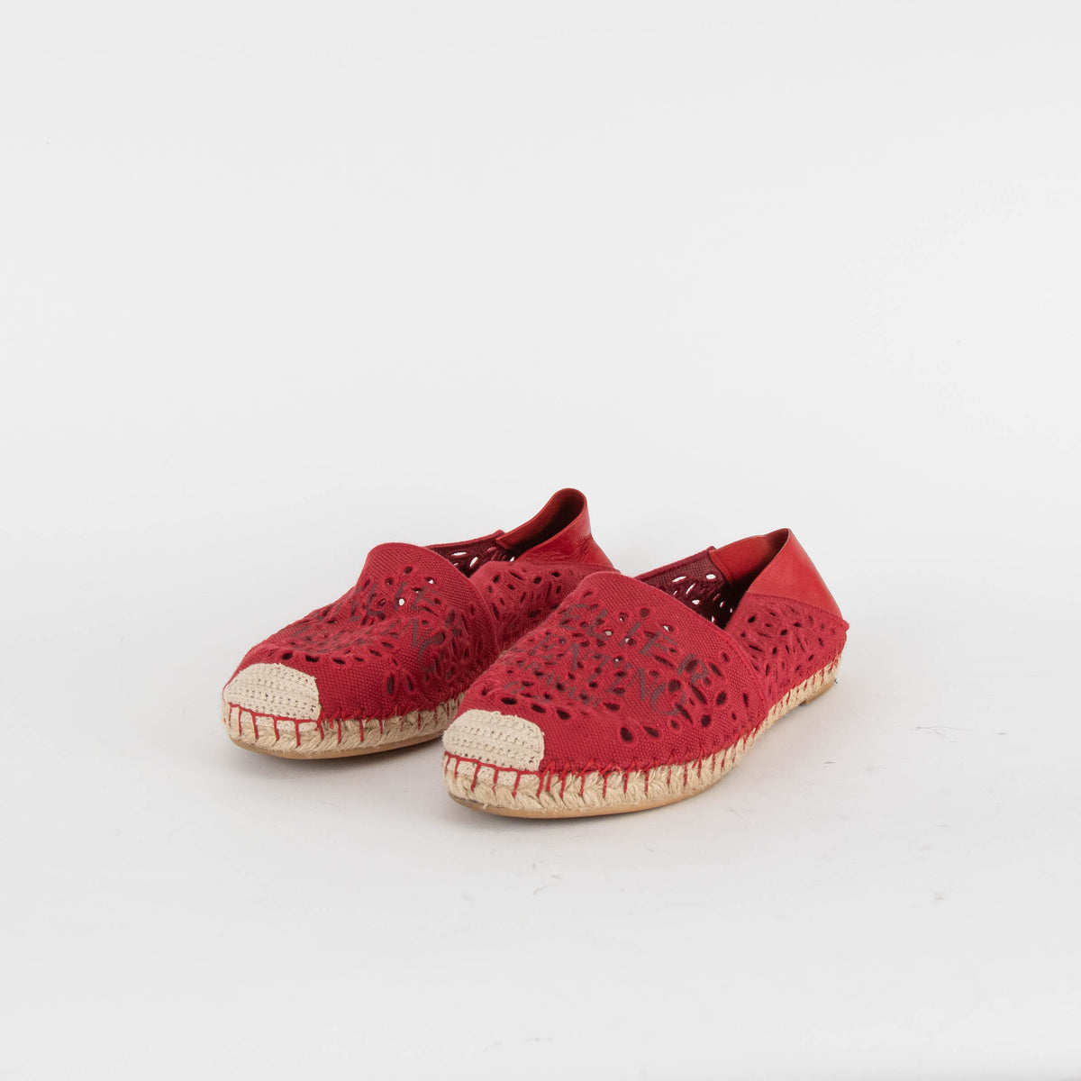 Valentino Red Embroidered Canvas Flat Espadrilles