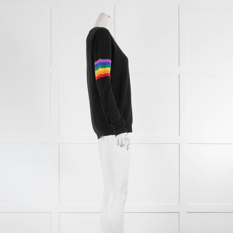 Jumper 1234 Black Cashmere Jumper Rainbow Arm Stripes