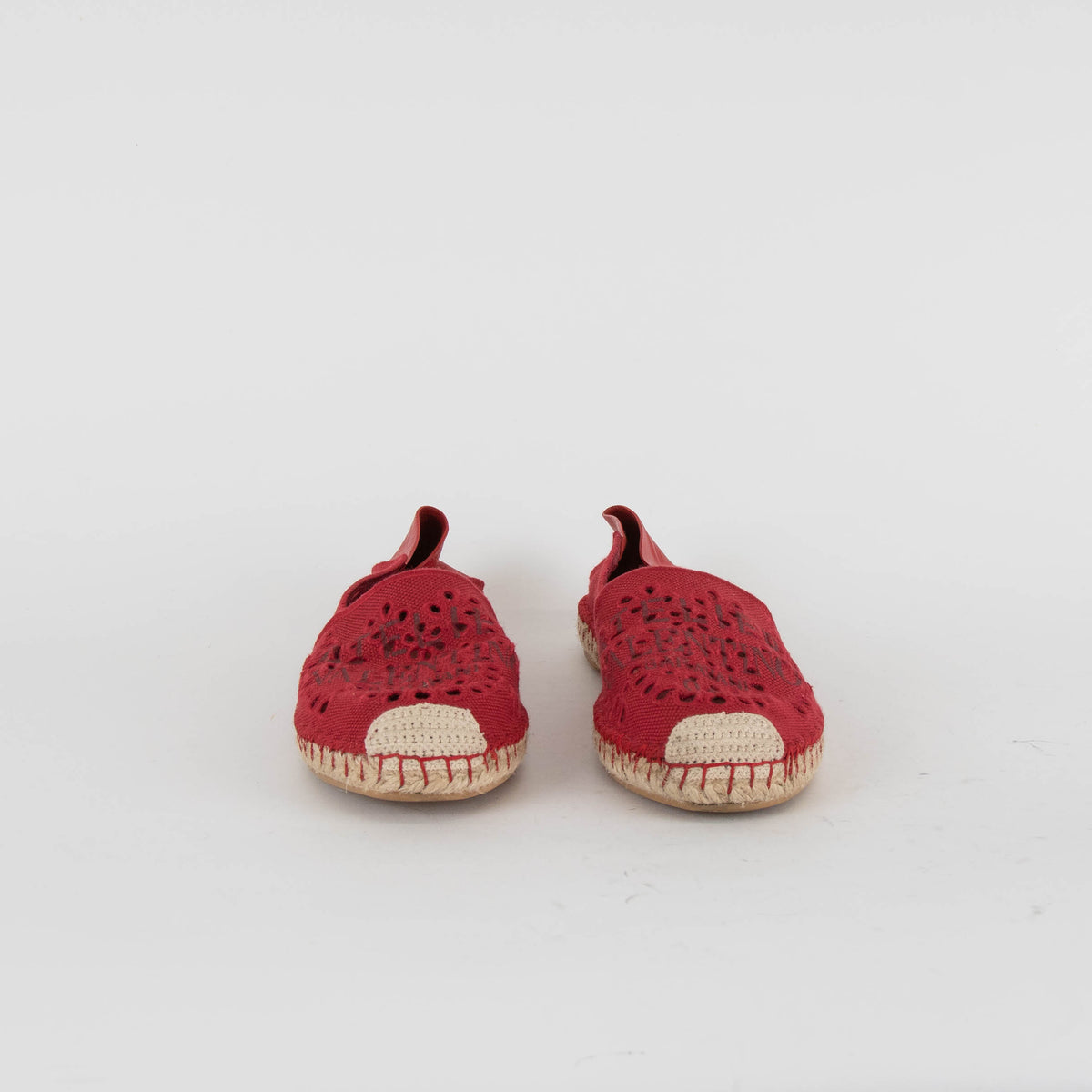 Valentino Red Embroidered Canvas Flat Espadrilles