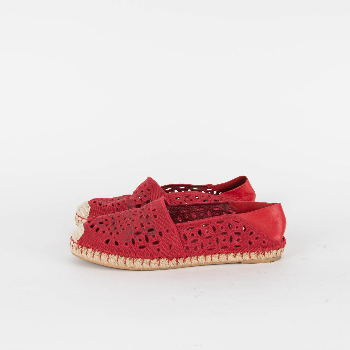 Valentino Red Embroidered Canvas Flat Espadrilles