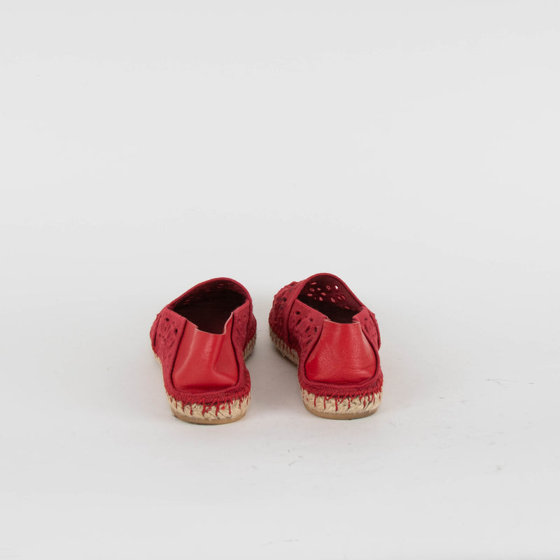 Valentino Red Embroidered Canvas Flat Espadrilles