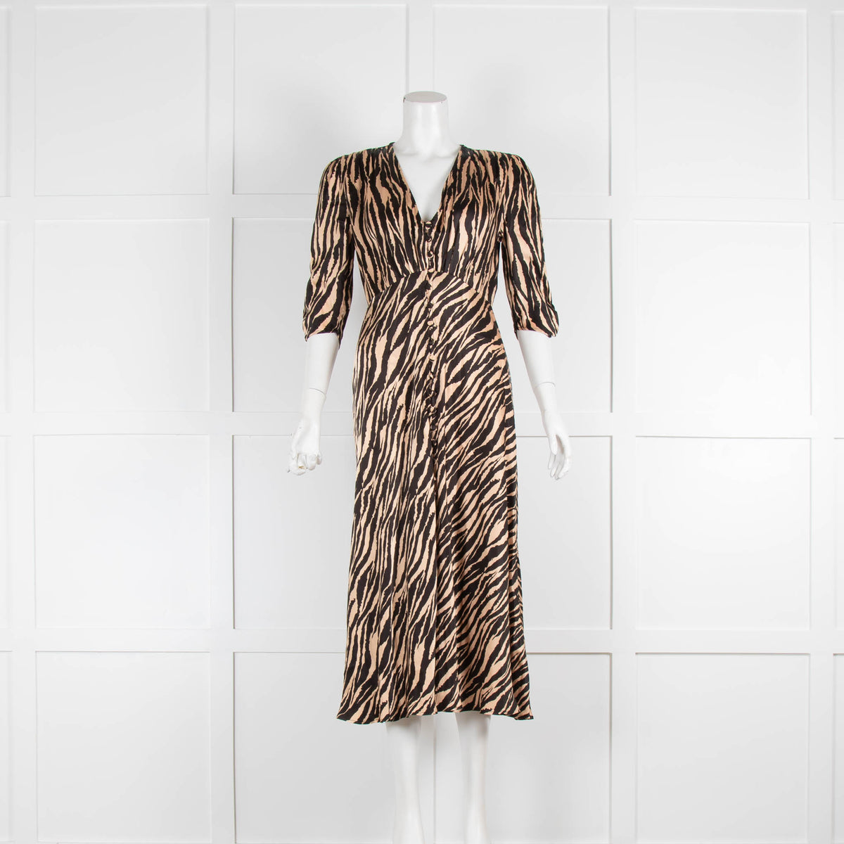 Ghost Brown Animal Print Midi Dress