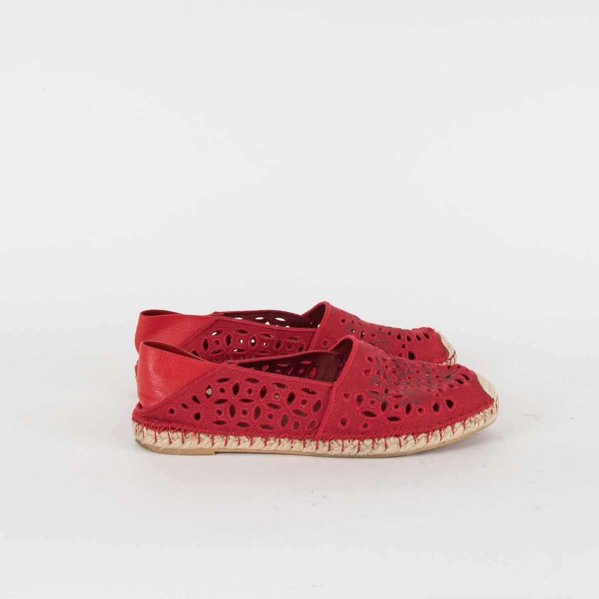 Valentino Red Embroidered Canvas Flat Espadrilles