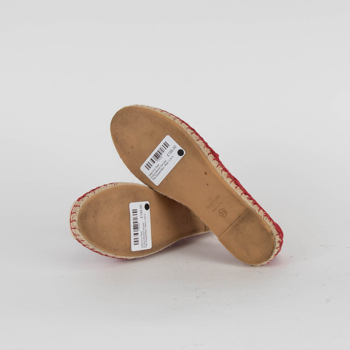 Valentino Red Embroidered Canvas Flat Espadrilles