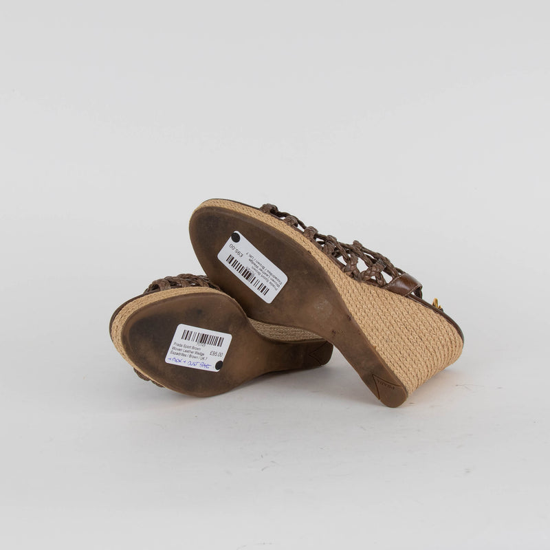 Prada Sport Brown Woven Leather Wedge Espadrilles