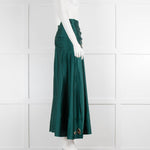 Self Portrait Green Ruched Gold Ring Detail Maxi Skirt