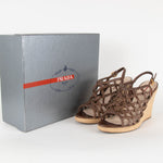 Prada Sport Brown Woven Leather Wedge Espadrilles