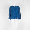 Brora Blue Animal Print Long Sleeve Black Lace Detail Shirt
