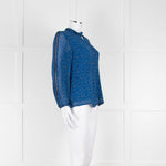Brora Blue Animal Print Long Sleeve Black Lace Detail Shirt