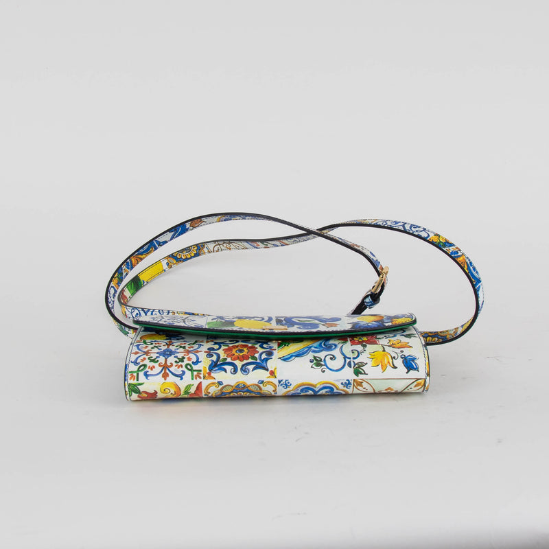 Dolce & Gabbana White Blue Yellow Sicily Print Clutch Bag With Strap