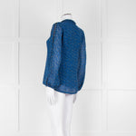 Brora Blue Animal Print Long Sleeve Black Lace Detail Shirt