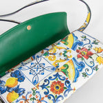 Dolce & Gabbana White Blue Yellow Sicily Print Clutch Bag With Strap