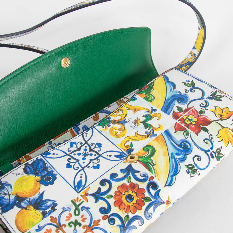 Dolce & Gabbana White Blue Yellow Sicily Print Clutch Bag With Strap
