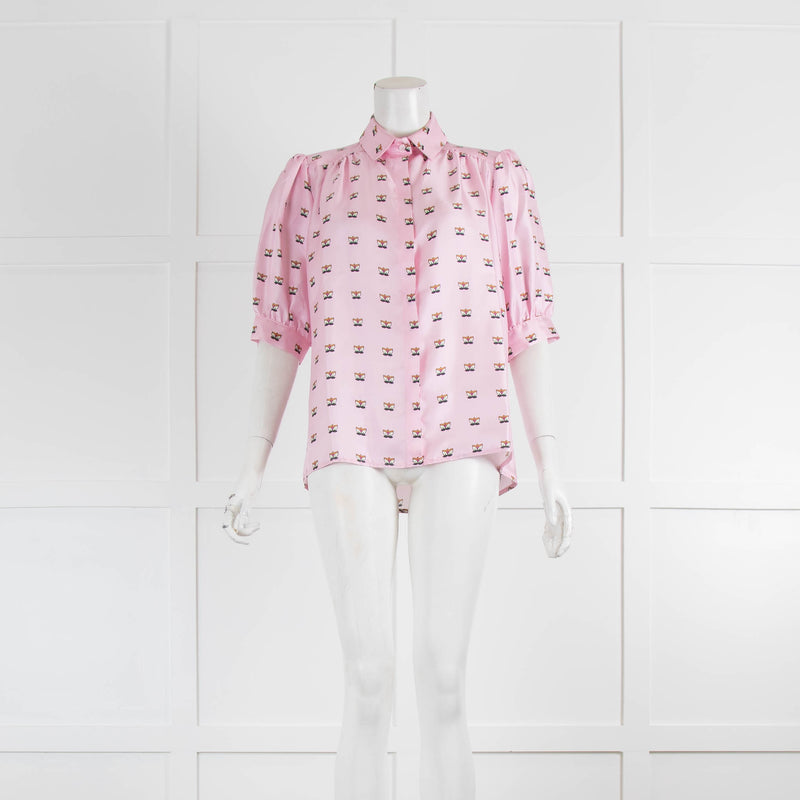 Lisou Pink Silk Shirt With Floral Print
