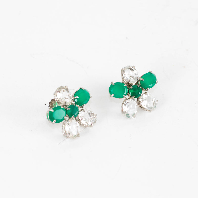 Bounkit Silver Green Glass Bead Earrings
