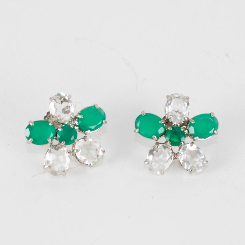 Bounkit Silver Green Glass Bead Earrings