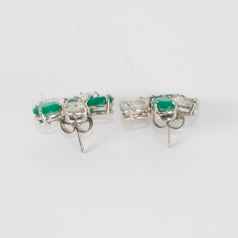 Bounkit Silver Green Glass Bead Earrings