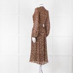 Wyse Brown Animal Print Pleated Long Sleeve Dress