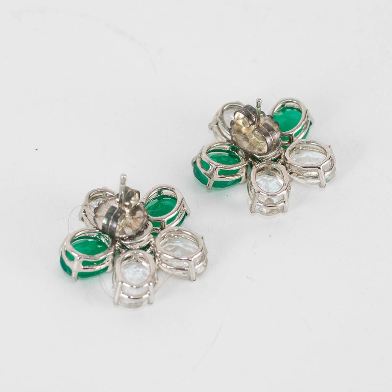 Bounkit Silver Green Glass Bead Earrings