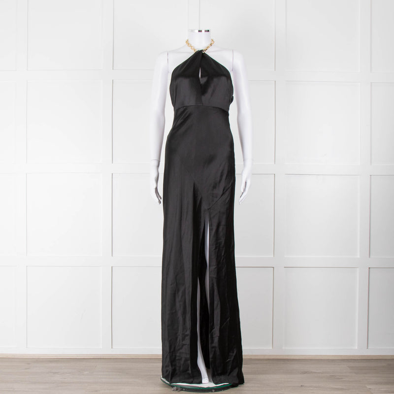 Nicholas Black Gold Chain Halter Neck Maxi Dress