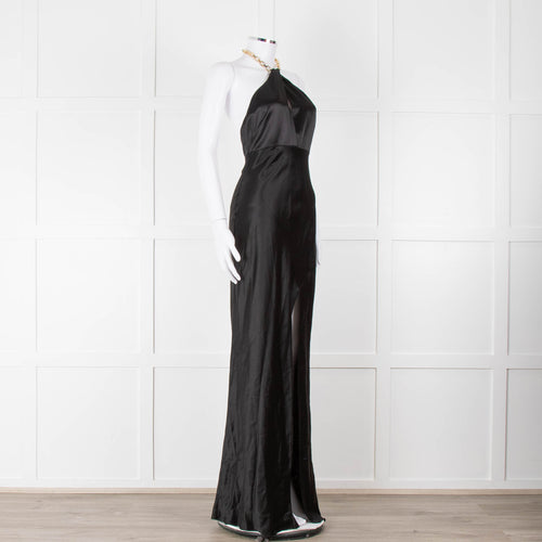 Nicholas Black Gold Chain Halter Neck Maxi Dress
