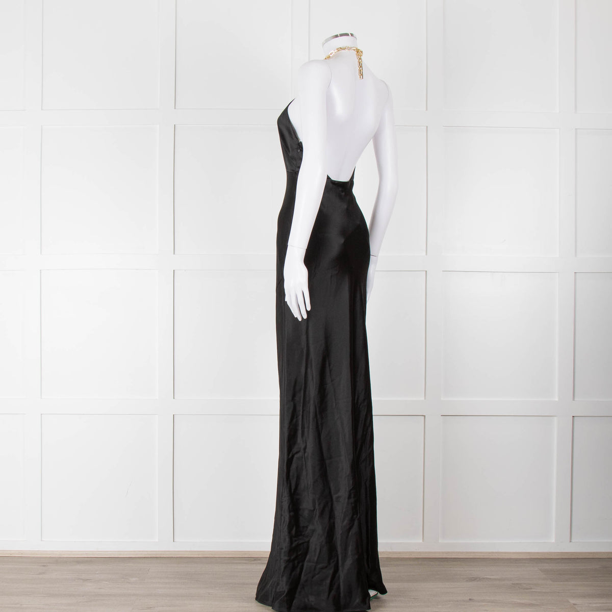 Nicholas Black Gold Chain Halter Neck Maxi Dress