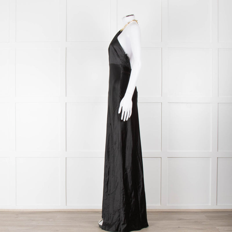 Nicholas Black Gold Chain Halter Neck Maxi Dress