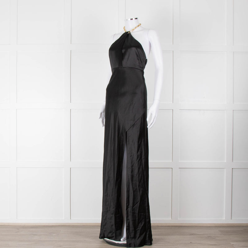 Nicholas Black Gold Chain Halter Neck Maxi Dress
