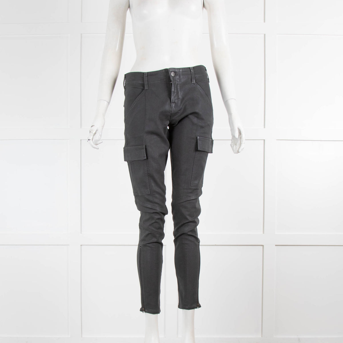 J Brand Grey Coated Zipped Ankle Jeans with Cargo Pockets