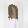 Iris Khaki Cotton Frill Trim Sheer Blouse