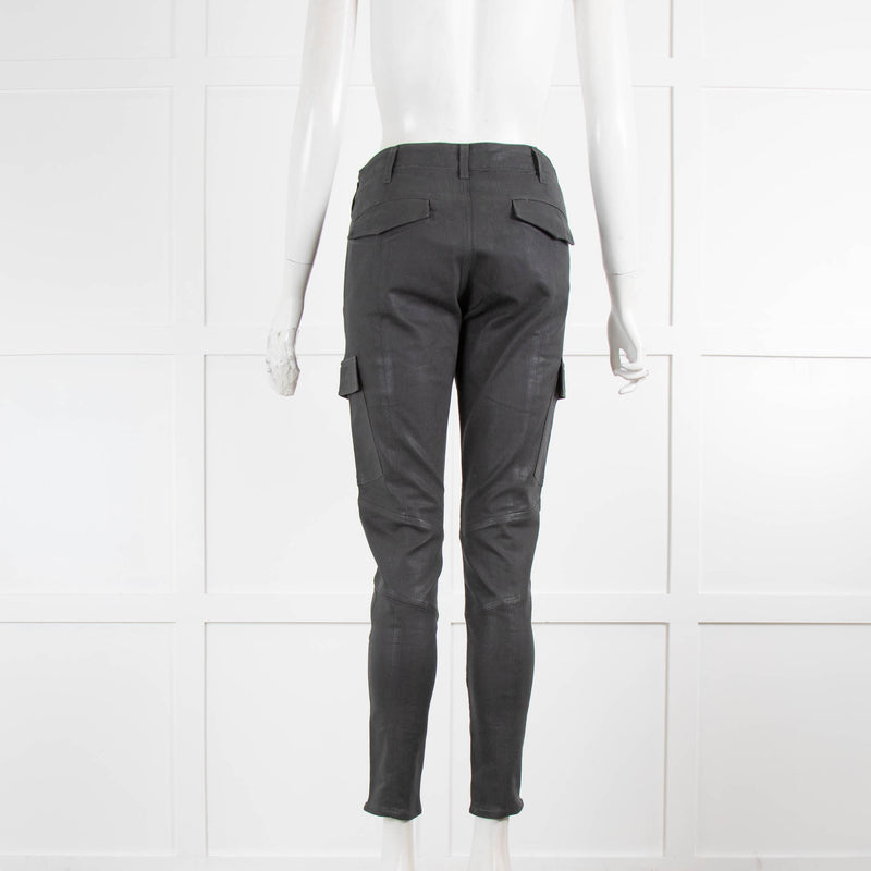 J Brand Grey Coated Zipped Ankle Jeans with Cargo Pockets