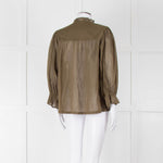 Iris Khaki Cotton Frill Trim Sheer Blouse