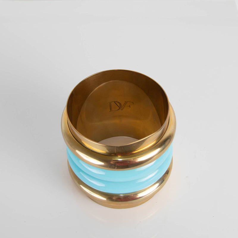Diane Von Furstenberg Turquoise and Gold Wide Bangle