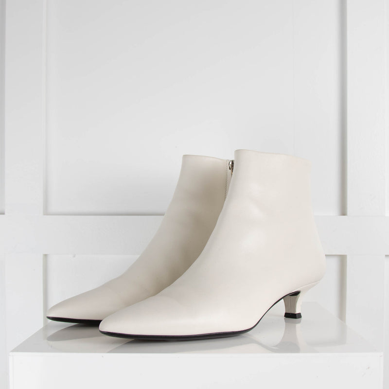 The Row White Leather Kitten Heel Ankle Boots