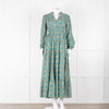 Iris Green Beige Floral Cotton Long Sleeve Maxi Dress