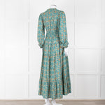 Iris Green Beige Floral Cotton Long Sleeve Maxi Dress