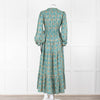 Iris Green Beige Floral Cotton Long Sleeve Maxi Dress
