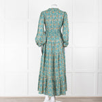 Iris Green Beige Floral Cotton Long Sleeve Maxi Dress