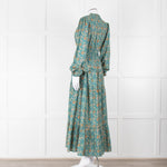 Iris Green Beige Floral Cotton Long Sleeve Maxi Dress