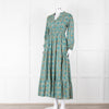 Iris Green Beige Floral Cotton Long Sleeve Maxi Dress