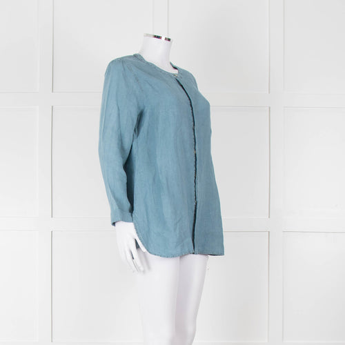 Oska Blue Linen Long Sleeve Shirt