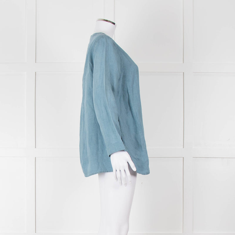 Oska Blue Linen Long Sleeve Shirt