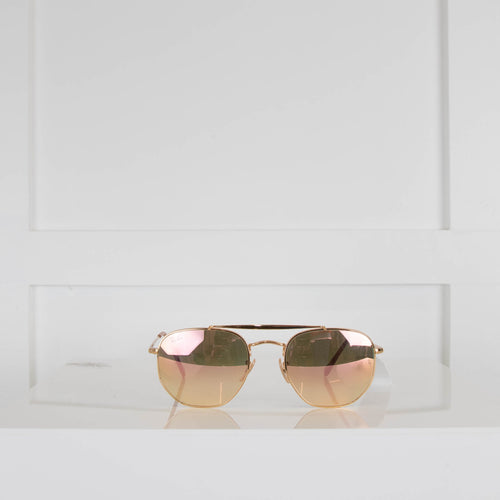 Rayban Pink Mirror Lens Gold Frame Sunglasses