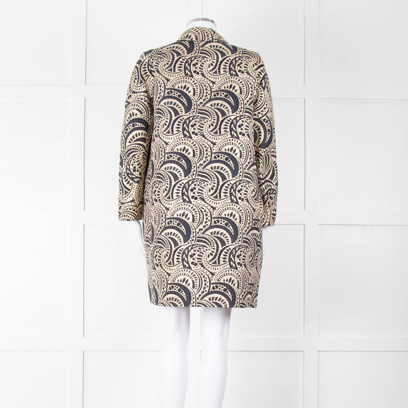 S Max Mara Gold Navy Geometric Jacquard Print  Coat