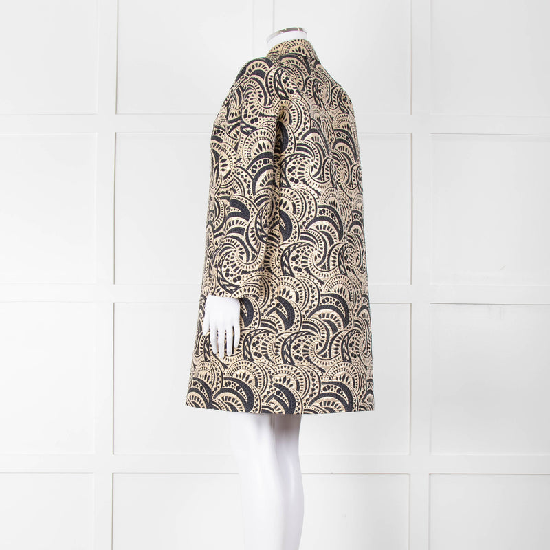 S Max Mara Gold Navy Geometric Jacquard Print  Coat