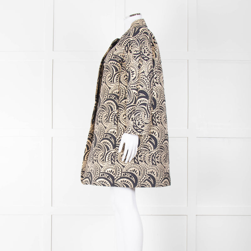S Max Mara Gold Navy Geometric Jacquard Print  Coat