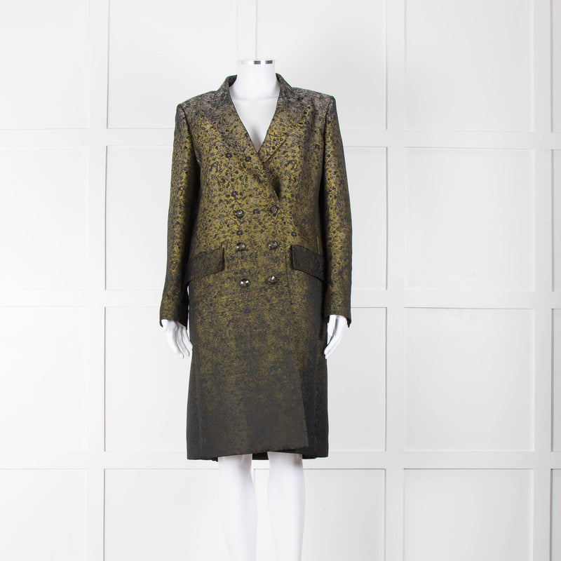 Max Mara Green Black Ombre Jacquard Print Coat