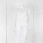 Agnes B White Fine Cotton Embroidered Trim Short Sleeve Shirt