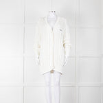 Prada White Cotton Cable Knit Logo Long Oversized Cardigan